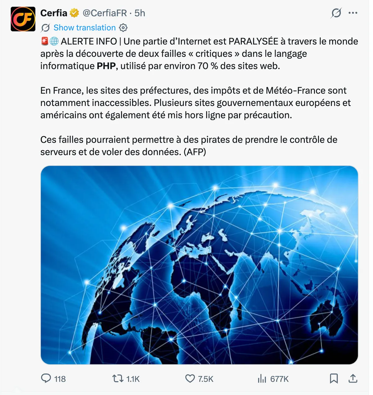 Article de Cerfia (AFP) sur la faille PHP